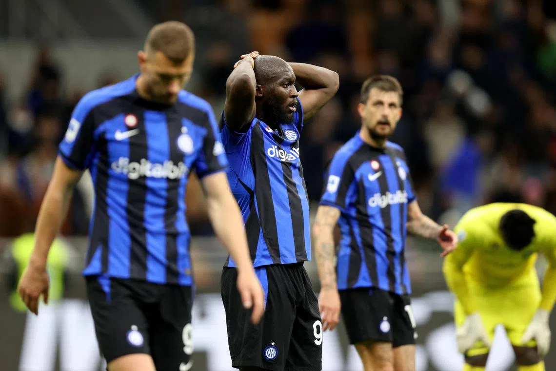 Inter Milan's Romelu Lukaku looks dejected after the 1-0 Serie A defeat by Monza.