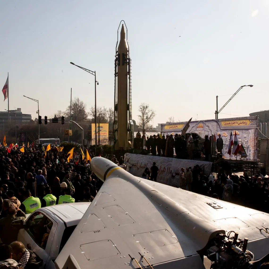 A Shahed drone being paraded in Tehran in 2025. By last year, around 90 per cent of all the Iranian-designed Shahed drones used against Ukraine were made in Russia.