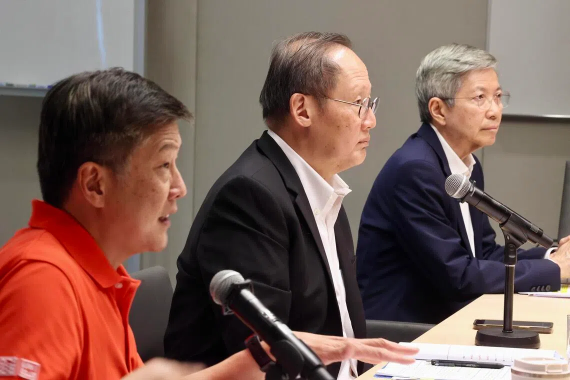 CMG20260429-KwongKC02 /邝启聪/郑智浩/NTUC, MOM, SNEF to Address AI's Impact on Workers, Jobs and Business / New Tripartite Jobs Council to help workers upskill, support business transformation, and redesign jobs amid AI disruption /L to R/ Ng Chee Meng, Secretary-General, NTUC , Tan See Leng, Minister for Manpower, Tan Hee Teck, President, SNEF/NTUC HQ【embargoed 30/4, 6pm】