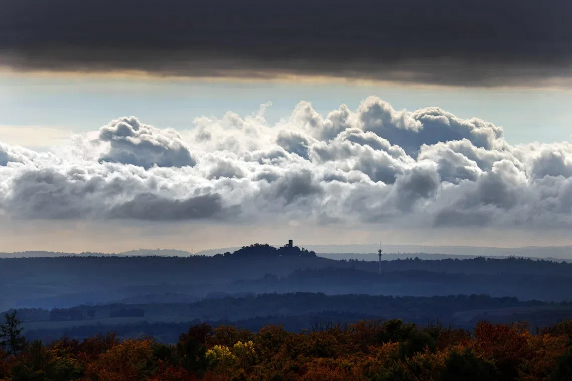 Clouds seen above Steinsberg Castle in Sinsheim, southwestern Germany, on Oc 16, 2025. 