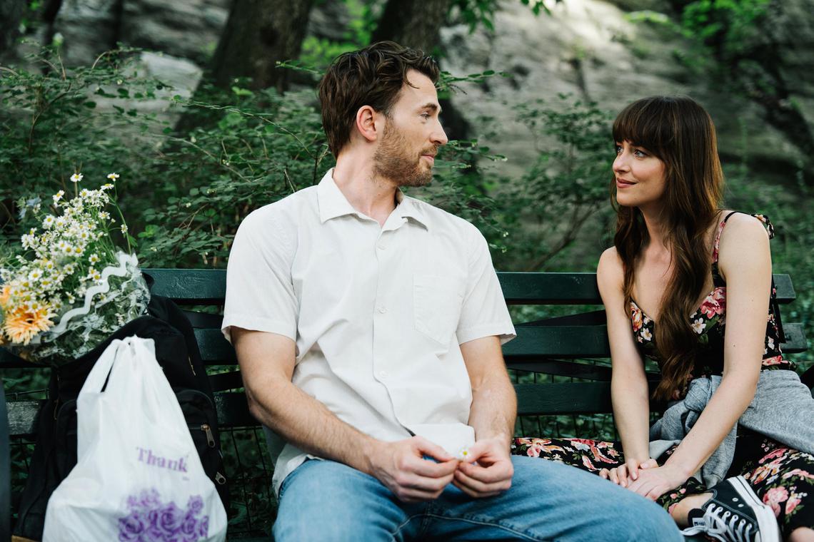 Chris Evans (left) and Dakota Johnson in Materialists.