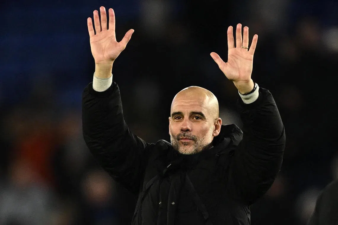 Manchester City manager Pep Guardiola celebrates after the win over Leicester City and he will be looking at the clash against West Ham United next.