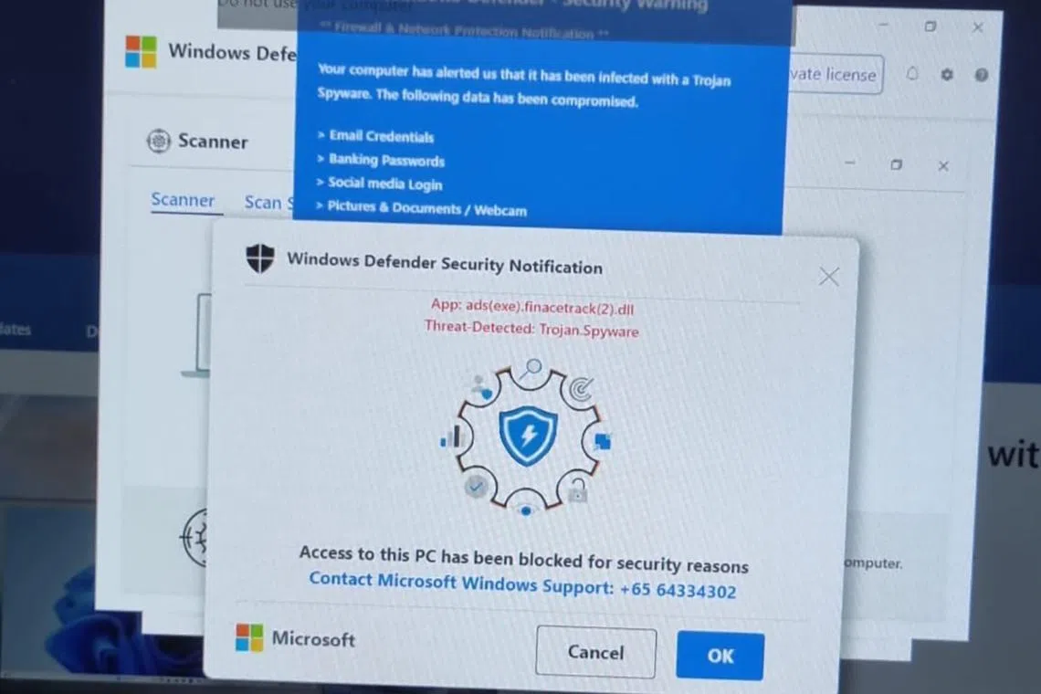 The man’s access to his laptop was supposedly blocked for “security reasons” and he was required to call a support hotline number listed on the alert.