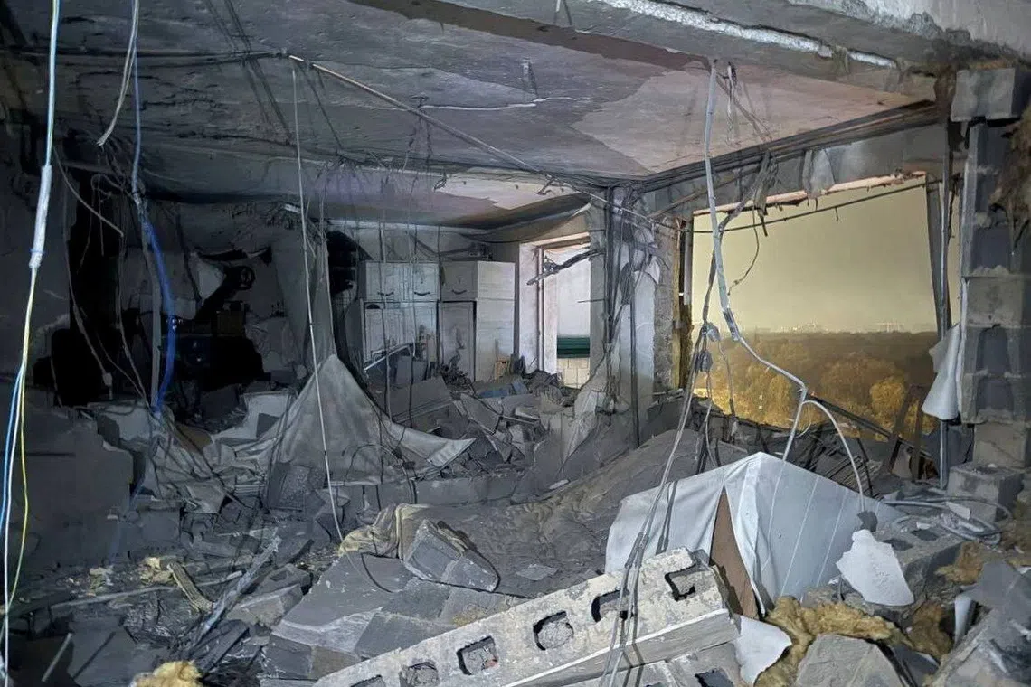 An apartment destroyed during what local authorities called a Ukrainian drone attack in the course of the Russia-Ukraine conflict, in Krasnogorsk outside Moscow, Russia, October 24, 2025. Governor of Moscow Region Andrei Vorobyov via Telegram/Handout via REUTERS