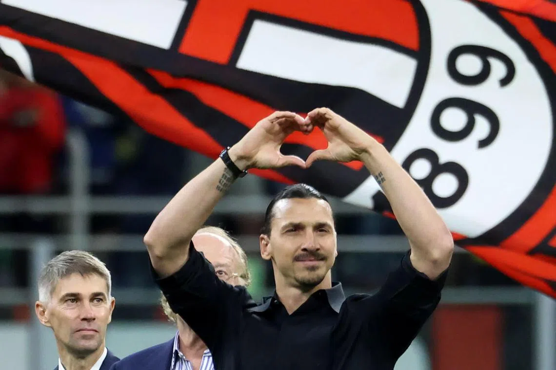 Milan's Zlatan Ibrahimovic, who announced his retirement on Sunday, greeting fans after the match against Verona in Milan.