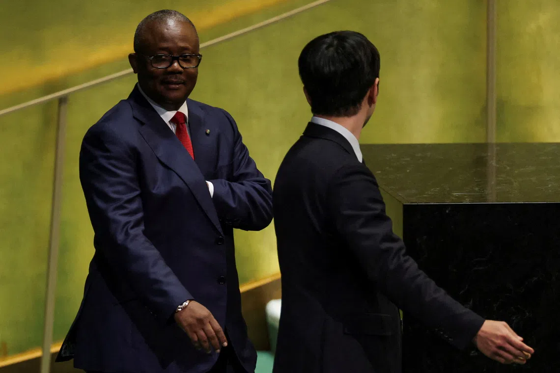 FILE PHOTO: Guinea-Bissau's President Umaro Sissoco Embalo walks to the podium to address the 80th United Nations General Assembly (UNGA), at the U.N. headquarters in New York, U.S., September 25, 2025. REUTERS/Jeenah Moon/File Photo