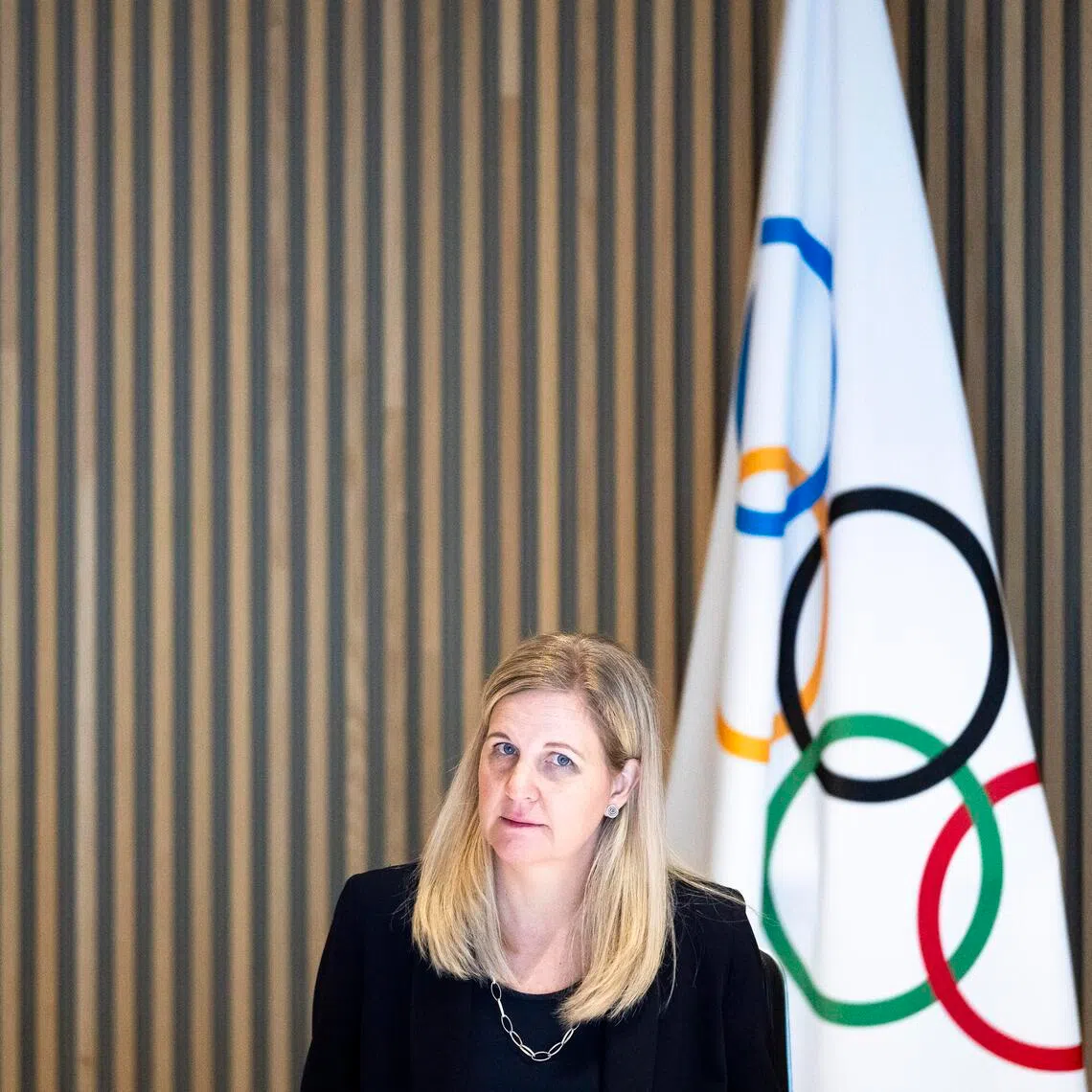 International Olympic Committee president Kirsty Coventry speaking at the IOC's executive board meeting in Lausanne, Switzerland, on May 6.