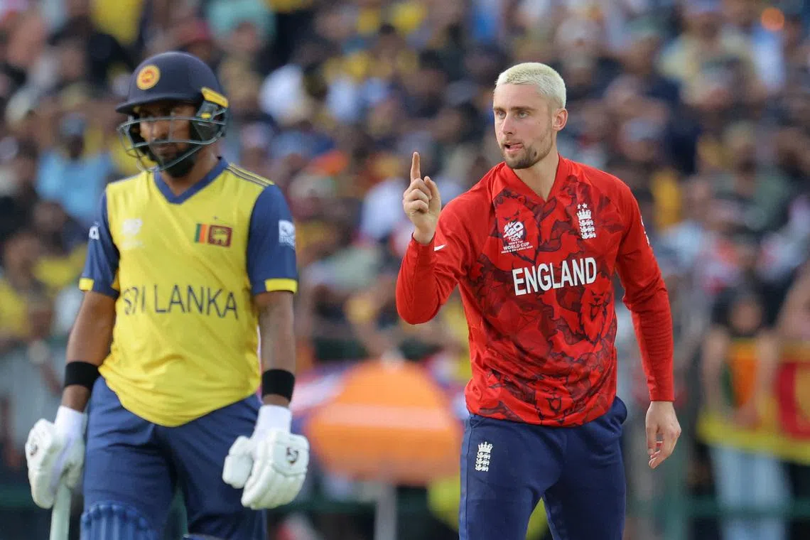 Cricket - ICC Men's T20 World Cup 2026 - Super 8 - Sri Lanka v England - Pallekele International Cricket Stadium, Kandy, Sri Lanka - February 22, 2026 England's Will Jacks celebrates after taking the wicket of Sri Lanka's Dunith Wellalage, caught out by Harry Brook REUTERS/Lahiru Harshana