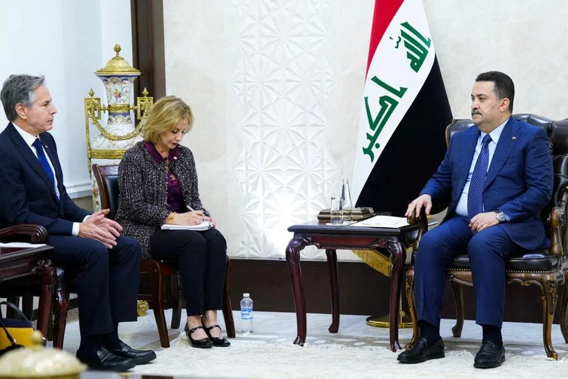 Iraqi Prime Minister Mohammed Shia al-Sudani meets with US Secretary of State Antony Blinken, in Baghdad, Iraq.