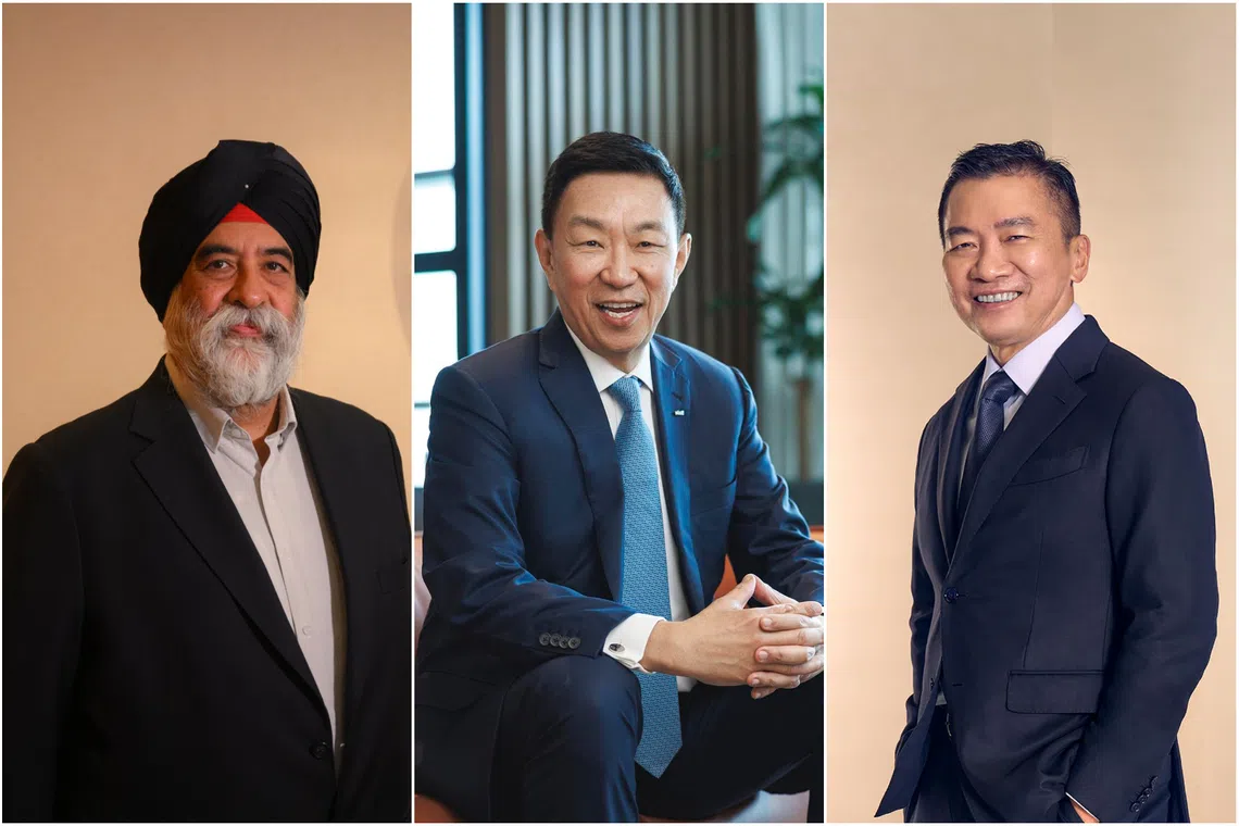 (From left) Thakral Corporation CEO Inderbethal “Bethal” Singh Thakral, Keppel CEO Mr Loh Chin Hua, and SGX Group CEO Loh Boon Chye.