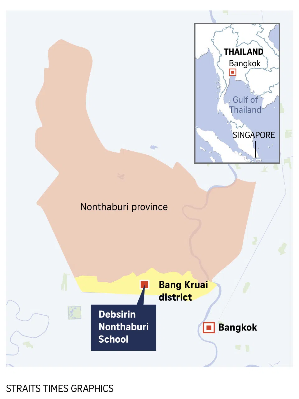 Map showing where the Debsirin Nonthaburi School is.