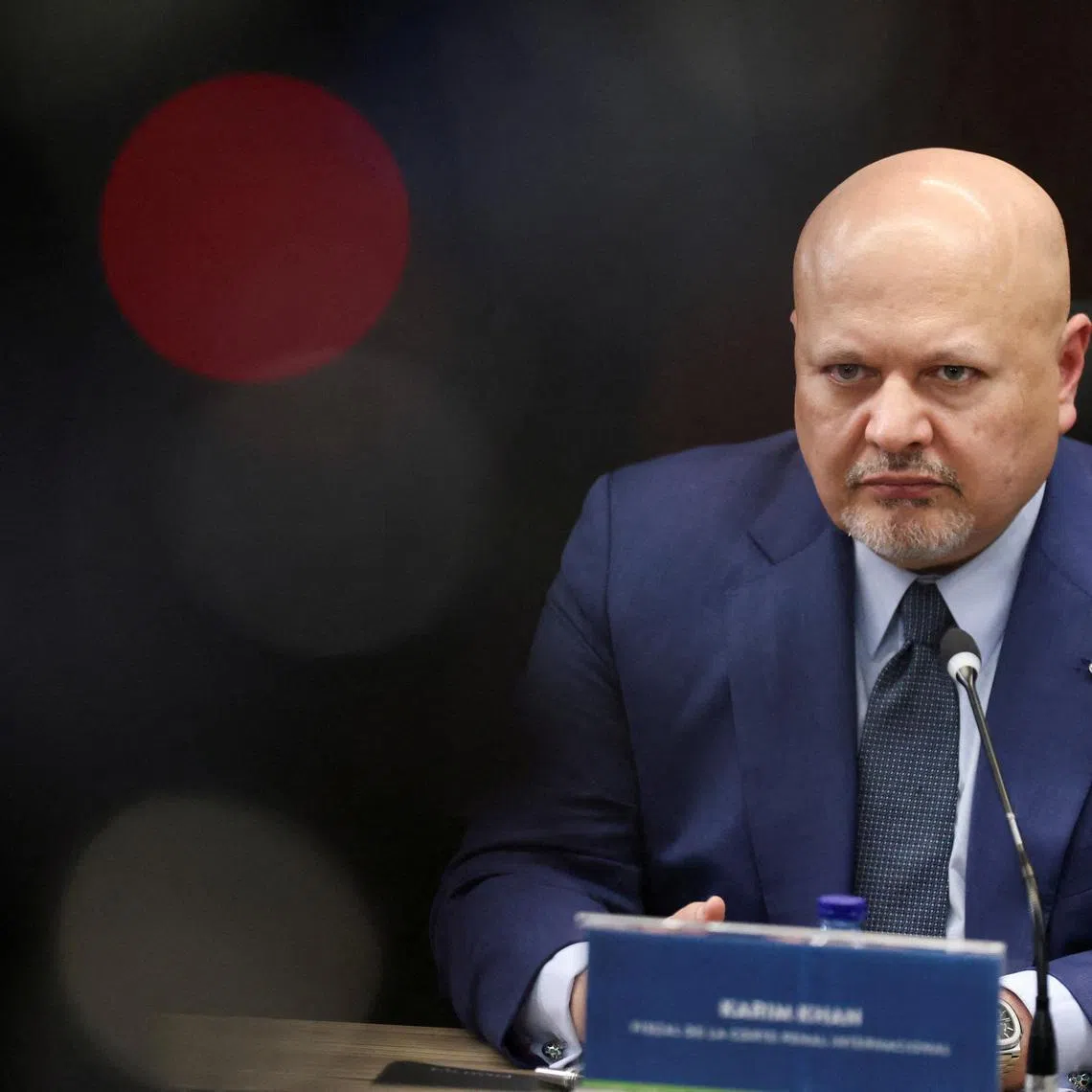FILE PHOTO: ICC prosecutor Karim Khan speaks during a press conference at the Special Jurisdiction for Peace court in Bogota, Colombia, June 6, 2023. REUTERS/Luisa Gonzalez/File Photo