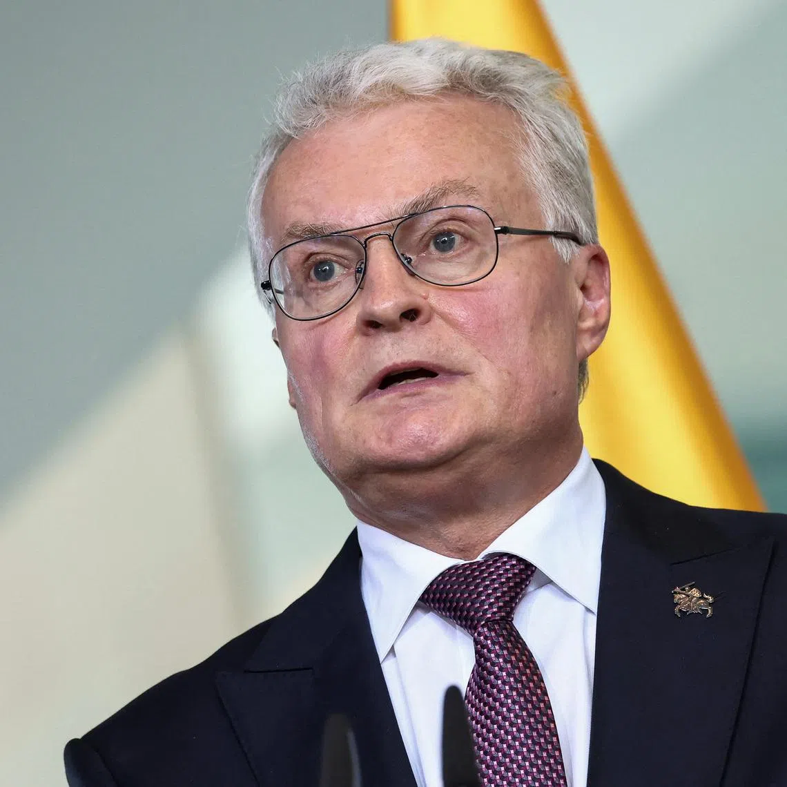 FILE PHOTO: Lithuanian President Gitanas Nauseda attends a joint press conference with Estonian Prime Minister Kristen Michal, German Chancellor Friedrich Merz and Latvian President Edgars Rinkevics, in Berlin, Germany, July 3, 2026. REUTERS/Nadja Wohlleben/File Photo