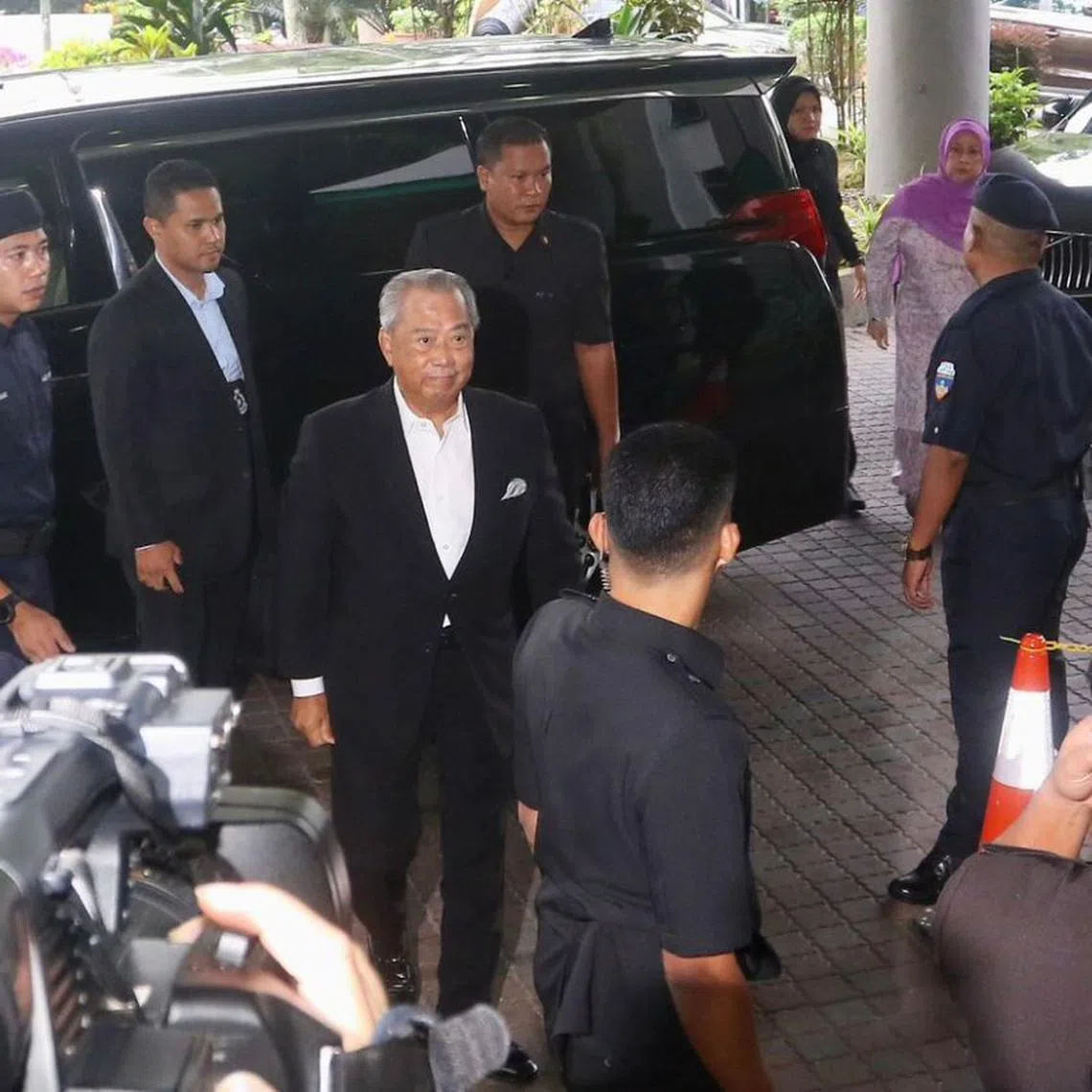 Mr Muhyiddin Yassin arrived at the Shah Alam Sessions Court where he is expected to be charged with money laundering.