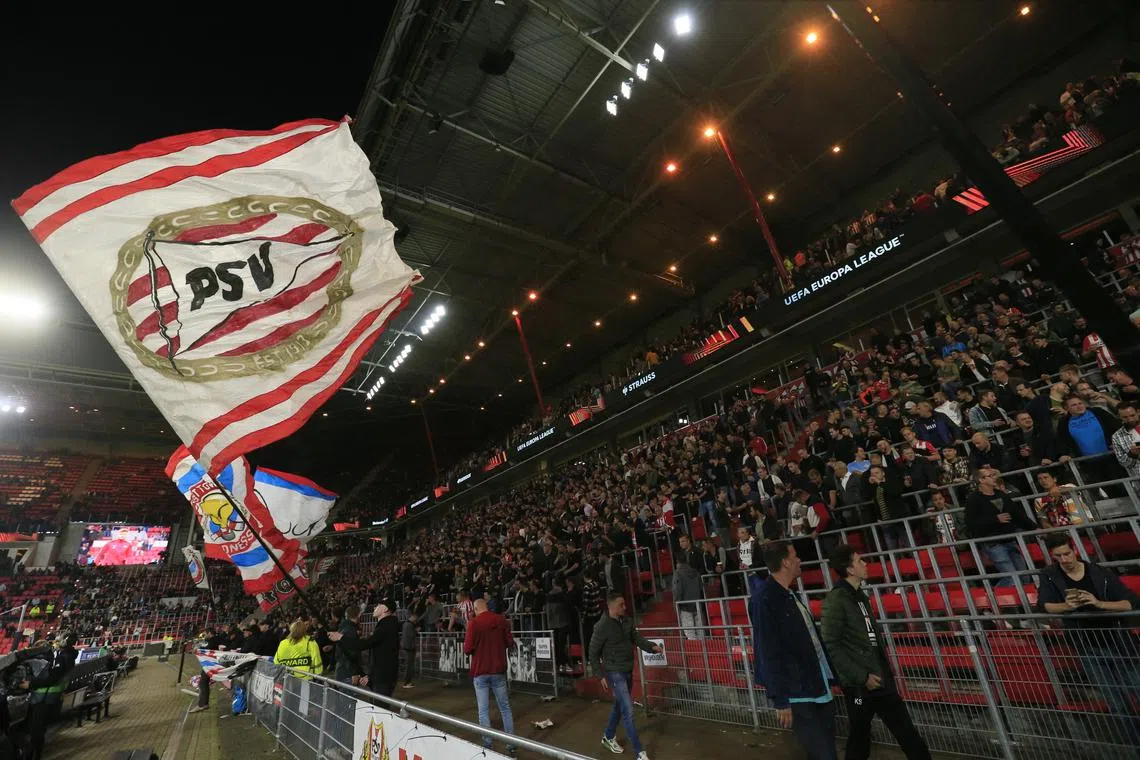 FILE PHOTO: Philips Stadium, Eindhoven, Netherlands - September 16, 2021 General view inside the stadium before a match REUTERS/Eva Plevier/File Photo