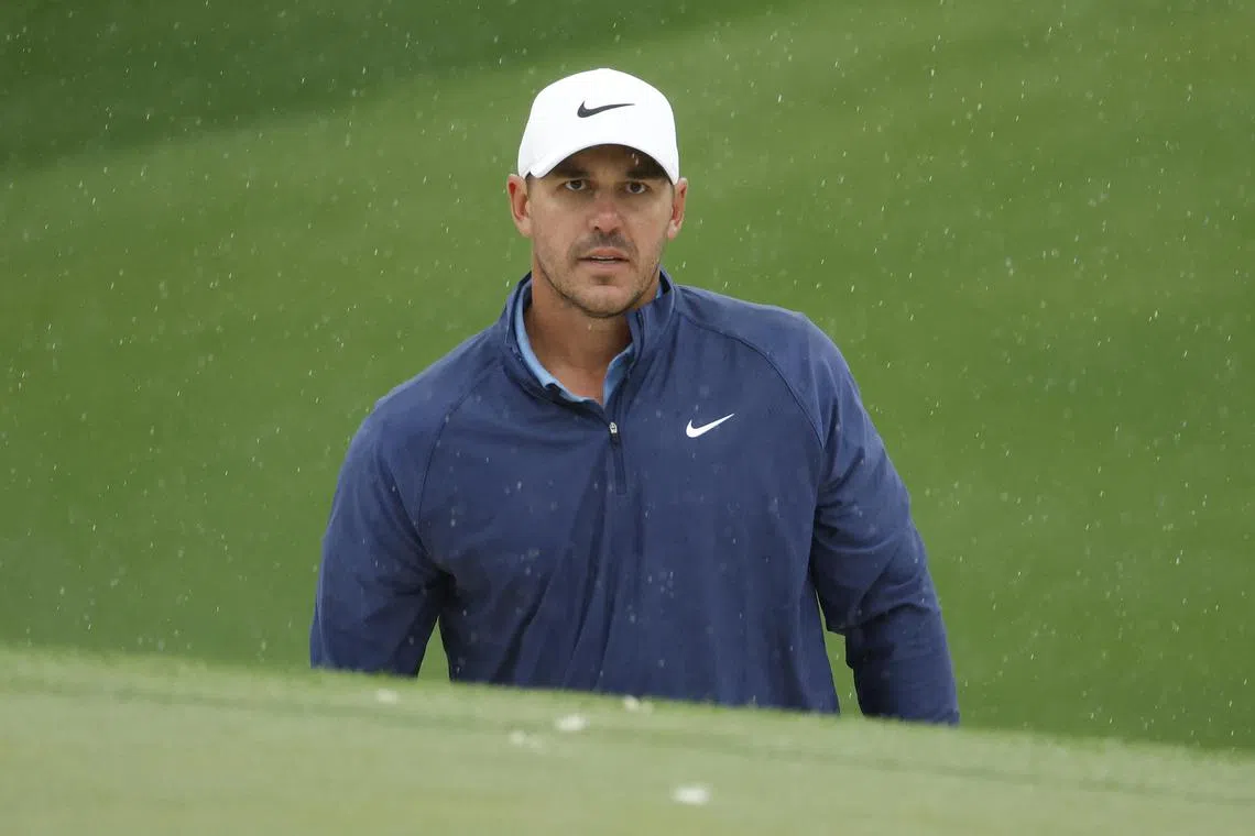 Brooks Koepka of the US after playing out from a bunker on the 7th hole during the third round.