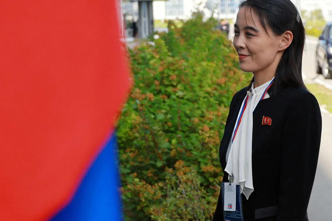 FILE PHOTO: Kim Yo Jong, sister of North Korea's leader Kim Jong Un, arrives at the Vostochny Сosmodrome before a meeting of Russia's President Vladimir Putin with North Korea's leader Kim Jong Un, in the far eastern Amur region, Russia, September 13, 2023. Sputnik/Vladimir Smirnov/Pool via REUTERS/File Photo