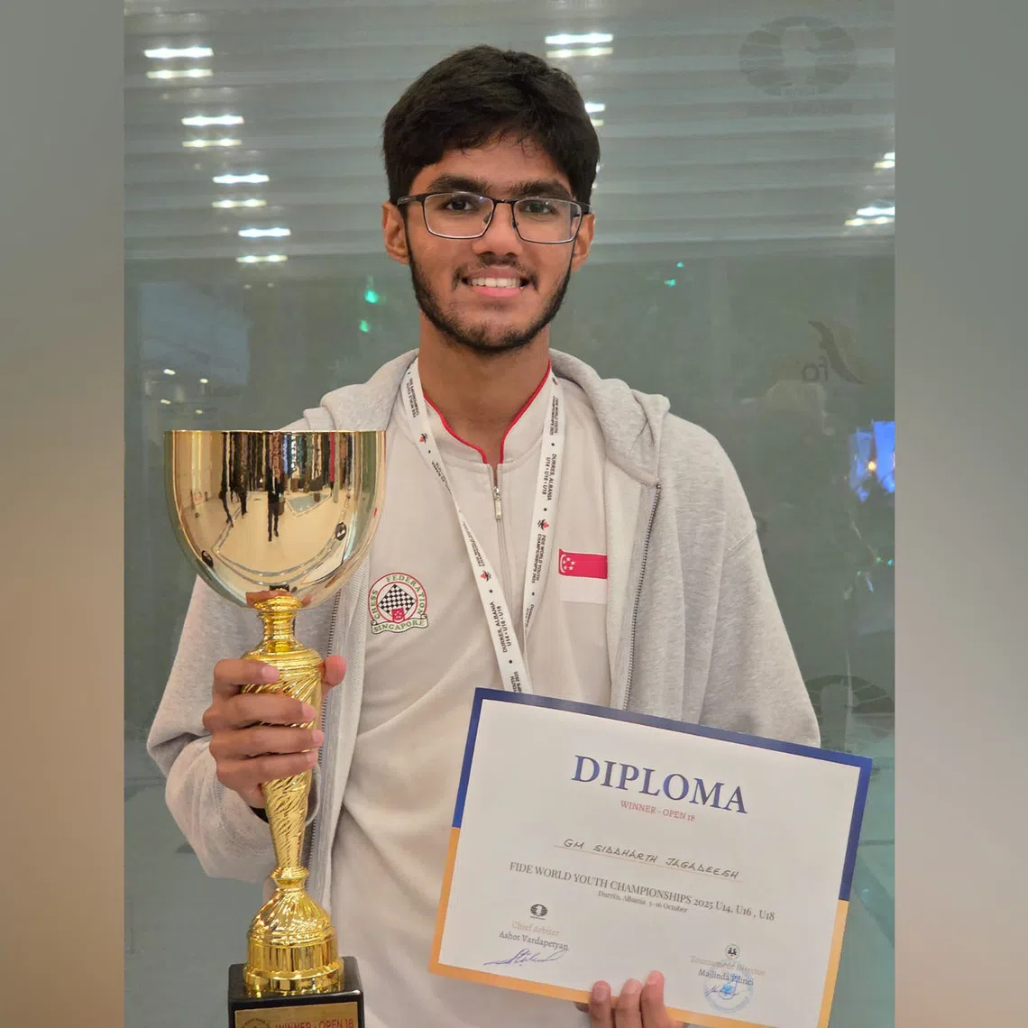 Singapore's youngest grandmaster Siddharth Jagadeesh wins the World Youth Chess Championships in Albania. 