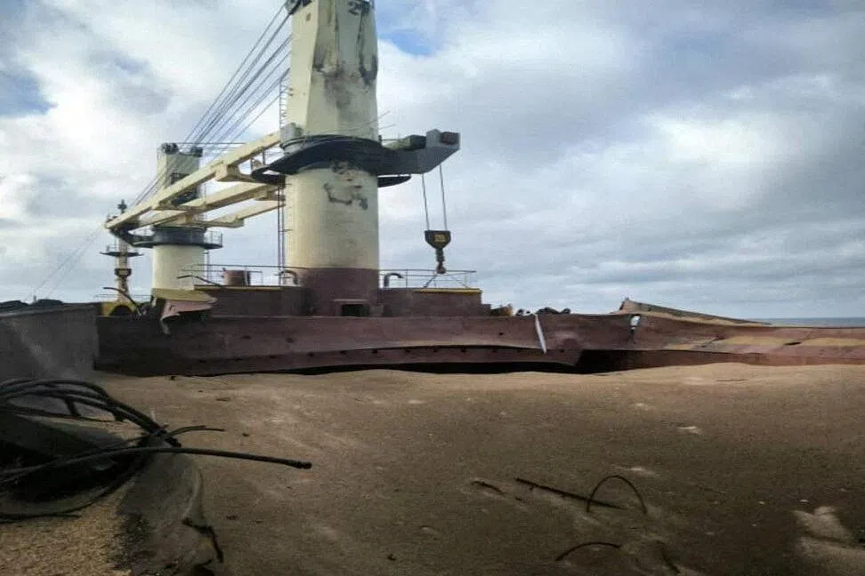 A civilian cargo vessel carrying wheat grain to Egypt that was hit by a Russian missile strike in the Black Sea.
