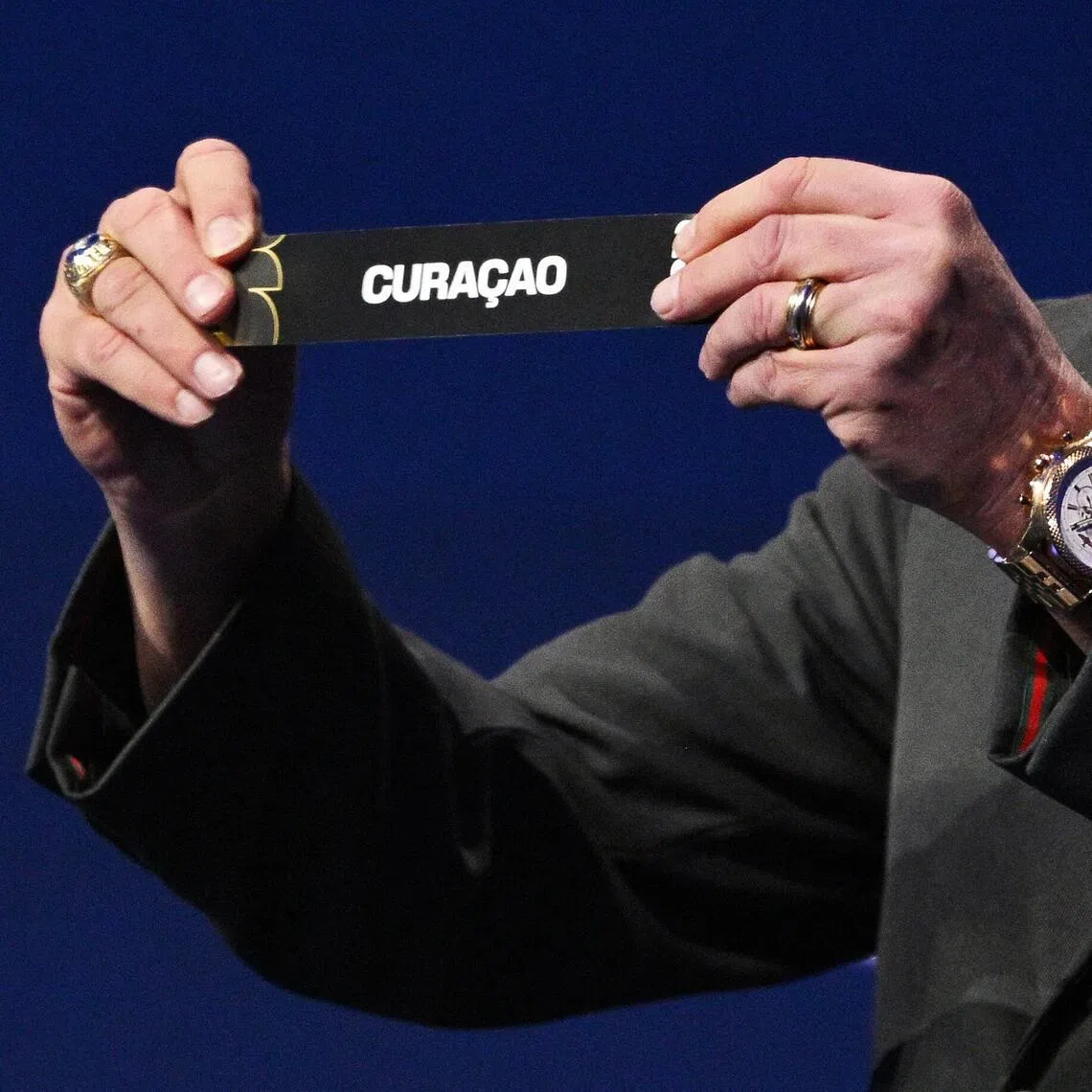 Curacao's name being shown during the World Cup draw.