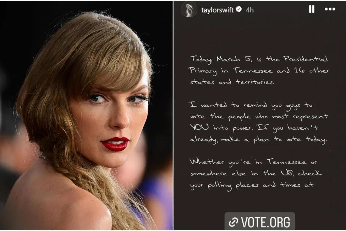 Swift focused on the importance of casting one's ballot, in her Instagram message, rather than endorsing any particular political position or candidate.