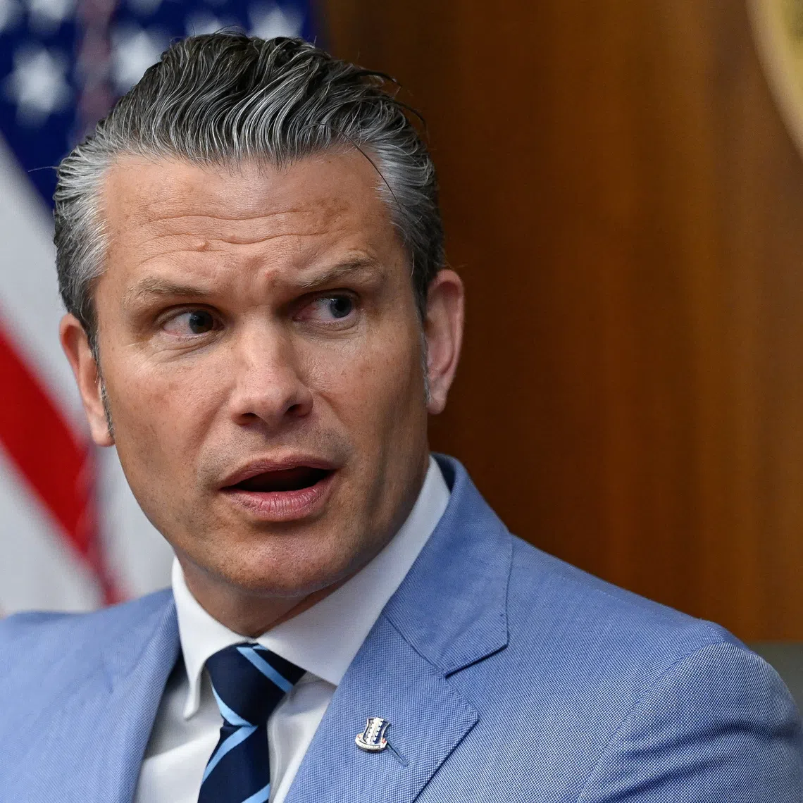 U.S. Secretary of Defense Pete Hegseth speaks during a cabinet meeting at Camp David in Thurmont, Maryland, U.S., July 31, 2026. REUTERS/Daniel Heuer