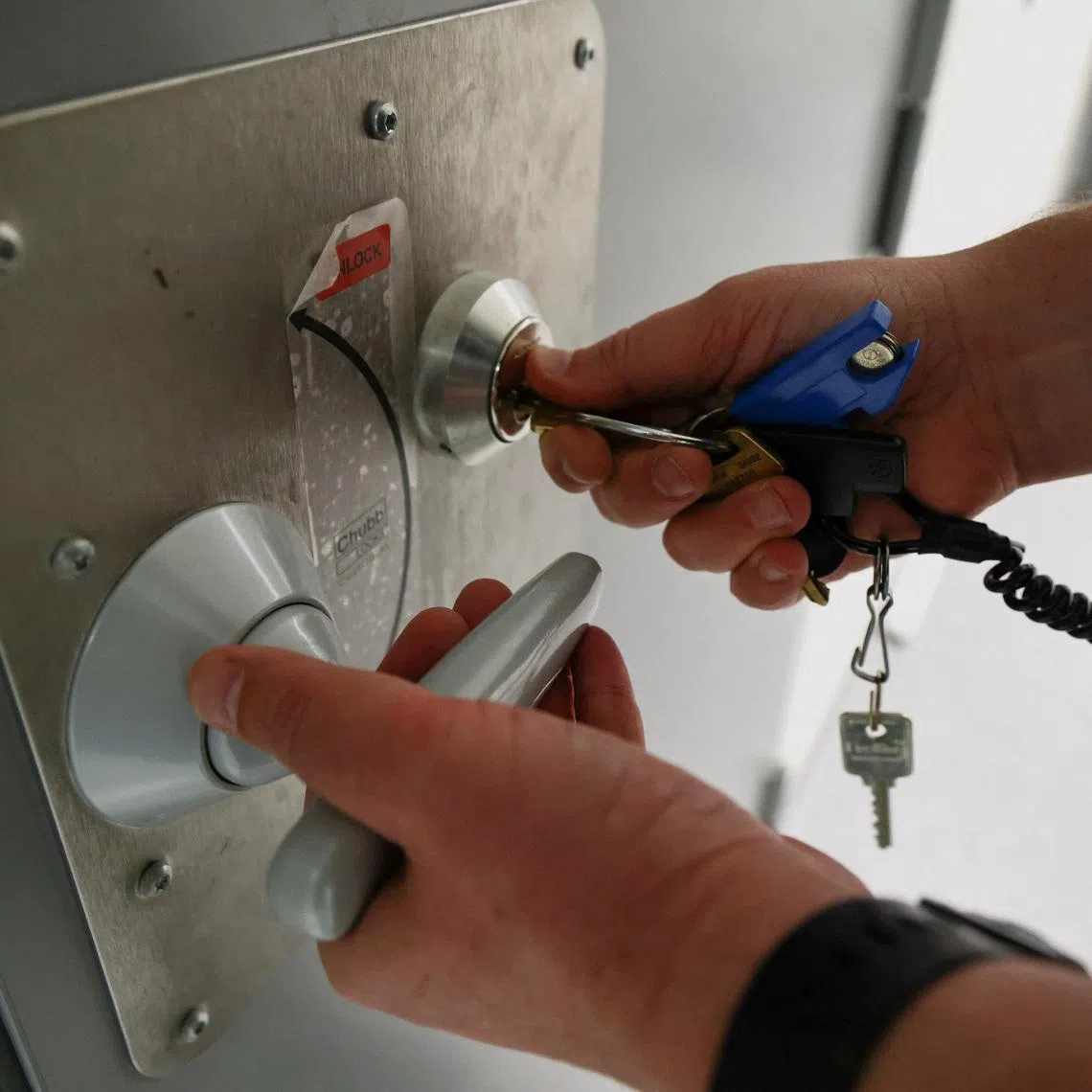 Gabriel Wessman, Director of Rosersberg Prison, unlocks a cell being rebuilt to house teenage offenders in Rosersberg Prison, near Stockholm, Sweden, May 25, 2026. REUTERS/Tom Little