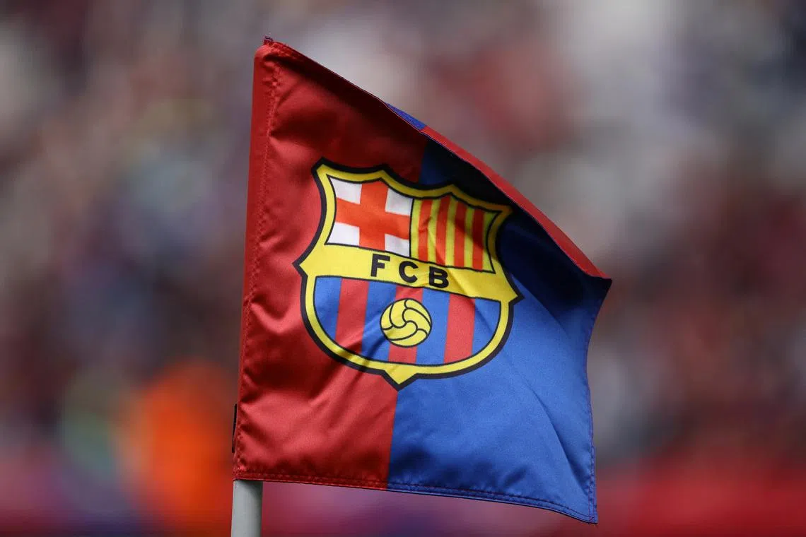Soccer Football - LaLiga - FC Barcelona v Celta Vigo - Estadi Olimpic Lluis Companys, Barcelona, Spain - April 19, 2025 General view of a FC Barcelona corner flag inside the stadium before the match REUTERS/Albert Gea
