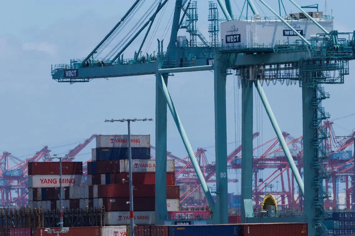 FILE PHOTO: Chinese shipping containers are shown at the Port of Los Angeles, in San Pedro California, U.S., May 13, 2025. REUTERS/Mike Blake/File Photo