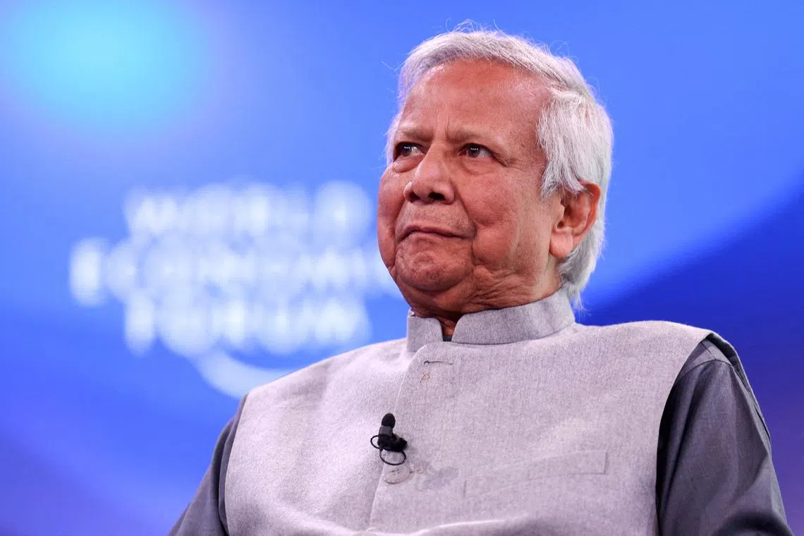 FILE PHOTO: Muhammad Yunus, interim head of the Bangladesh government, attends the 55th annual World Economic Forum (WEF) meeting in Davos, Switzerland, January 23, 2025. REUTERS/Yves Herman/File Photo
