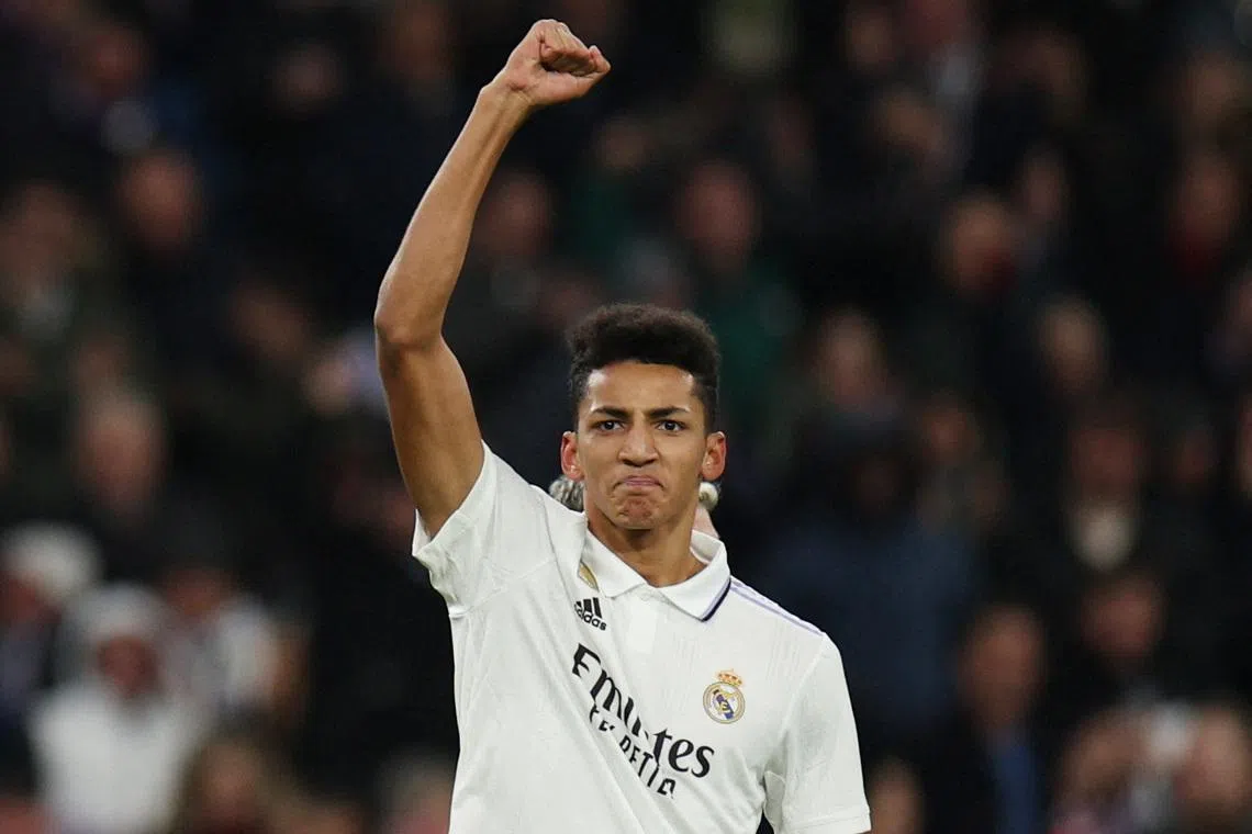 FILE PHOTO: Soccer Football - LaLiga - Real Madrid v Atletico Madrid - Santiago Bernabeu, Madrid, Spain - February 25, 2023 Real Madrid's Alvaro Rodriguez celebrates scoring their first goal REUTERS/Violeta Santos Moura/File Photo