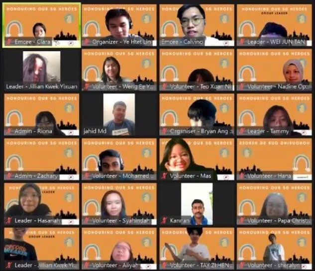 Noormasliana (centre) and her fellow students hosted Zoom chats with migrant workers in 2021 to check in on their well-being and learn about their lives.