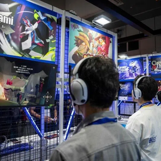 Visitors at a gaming expo in Kyoto city, 