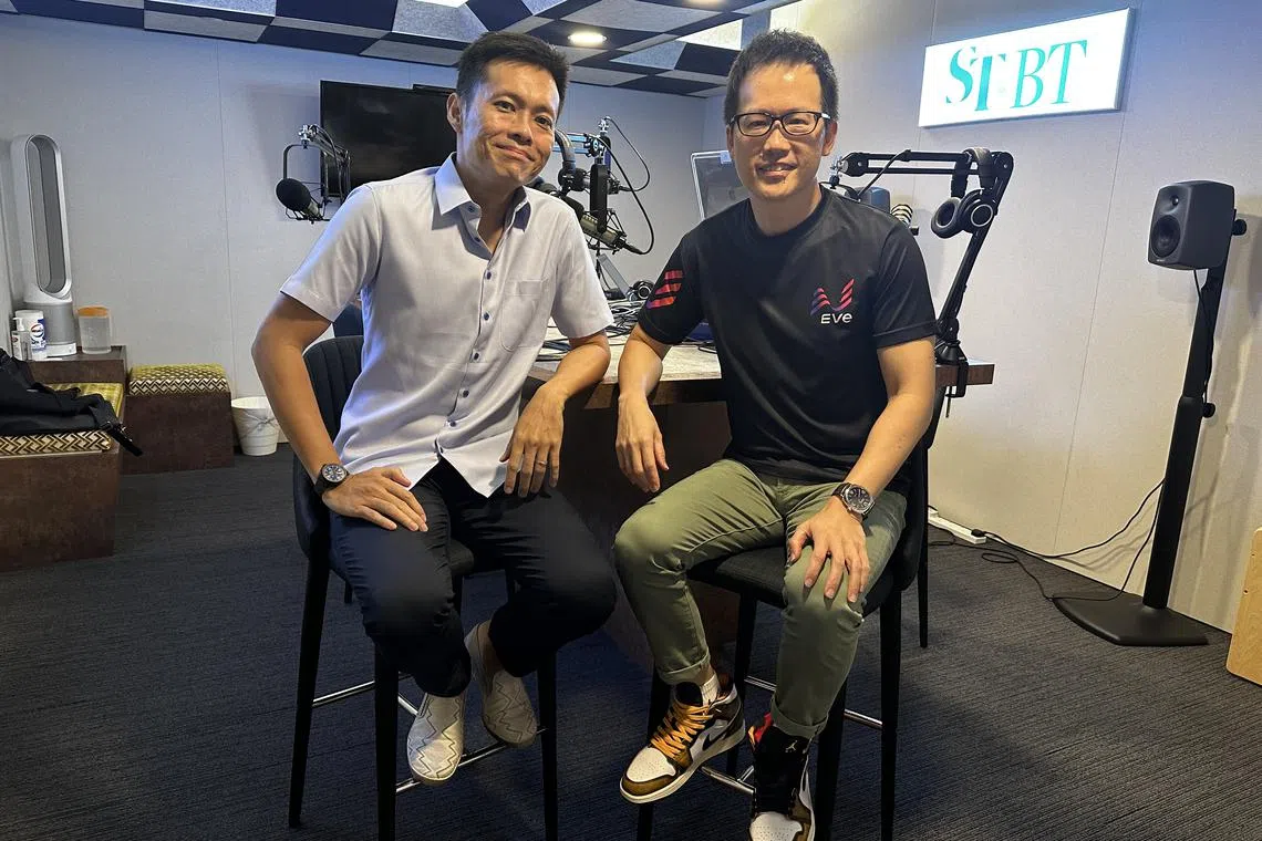 (From left) Host Lee Nian Tjoe with his guest for this episode, Mr Derek Tan, chief executive of EV-electric.