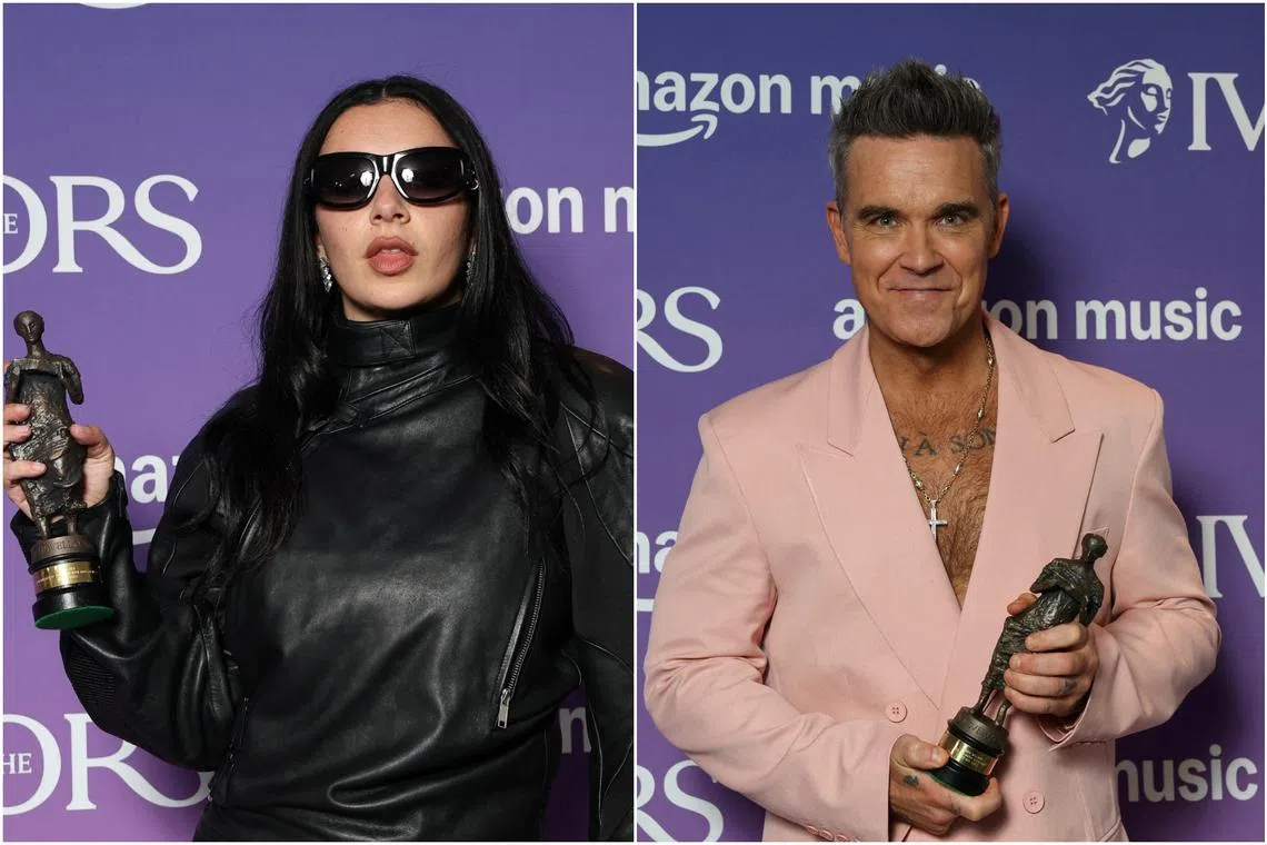 Charli XCX (left) was named Songwriter of the Year while Robbie Williams won the Music Icon Award.