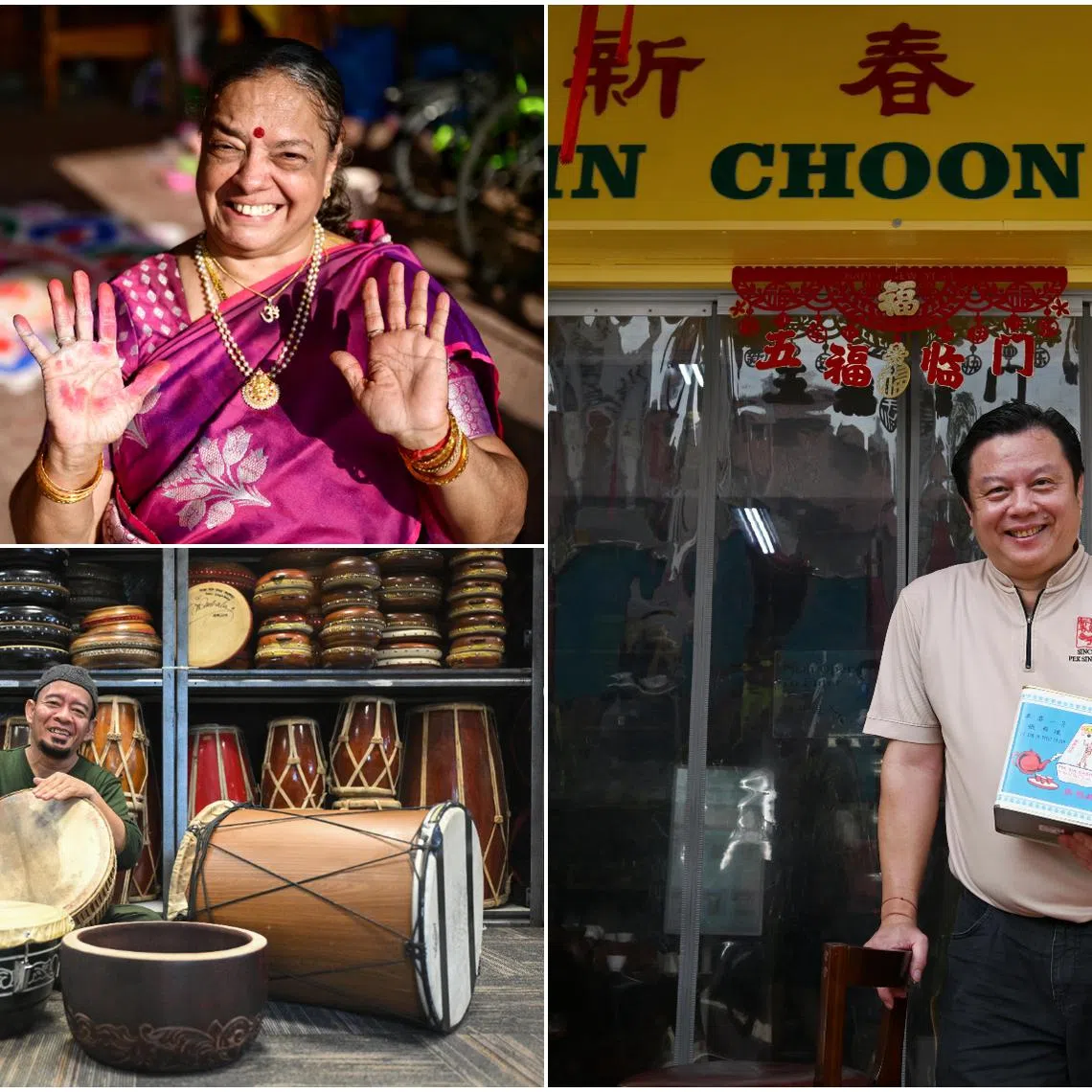 (Clockwise) Mdm Vijayalakshmi Mohan, Mr Kenry Peh and Mr Mohamed Yaziz Mohamed Hassan were among five recipients of the NHB Stewards of Intangible Cultural Heritage Award.