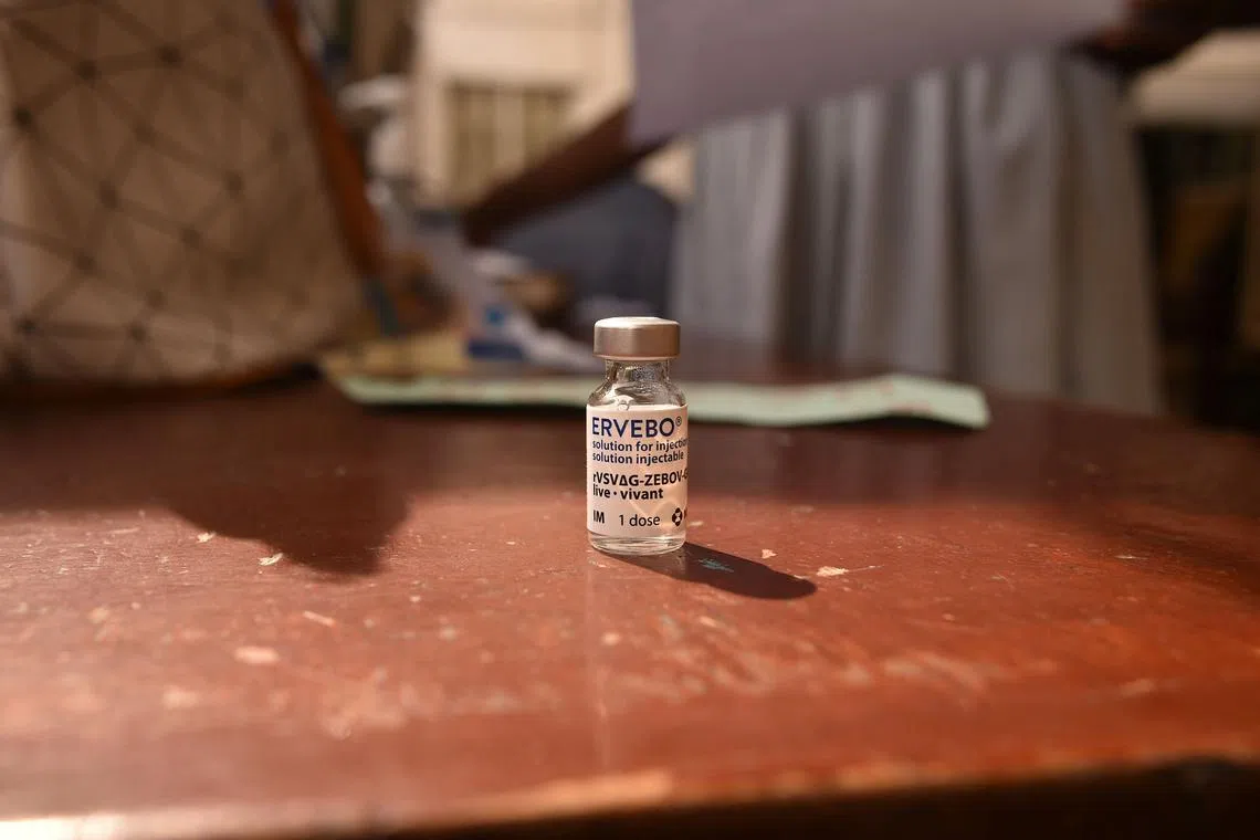 A bottle of the Ebola vaccine Ervebo is pictured in Freetown on Dec 5, 2024. 