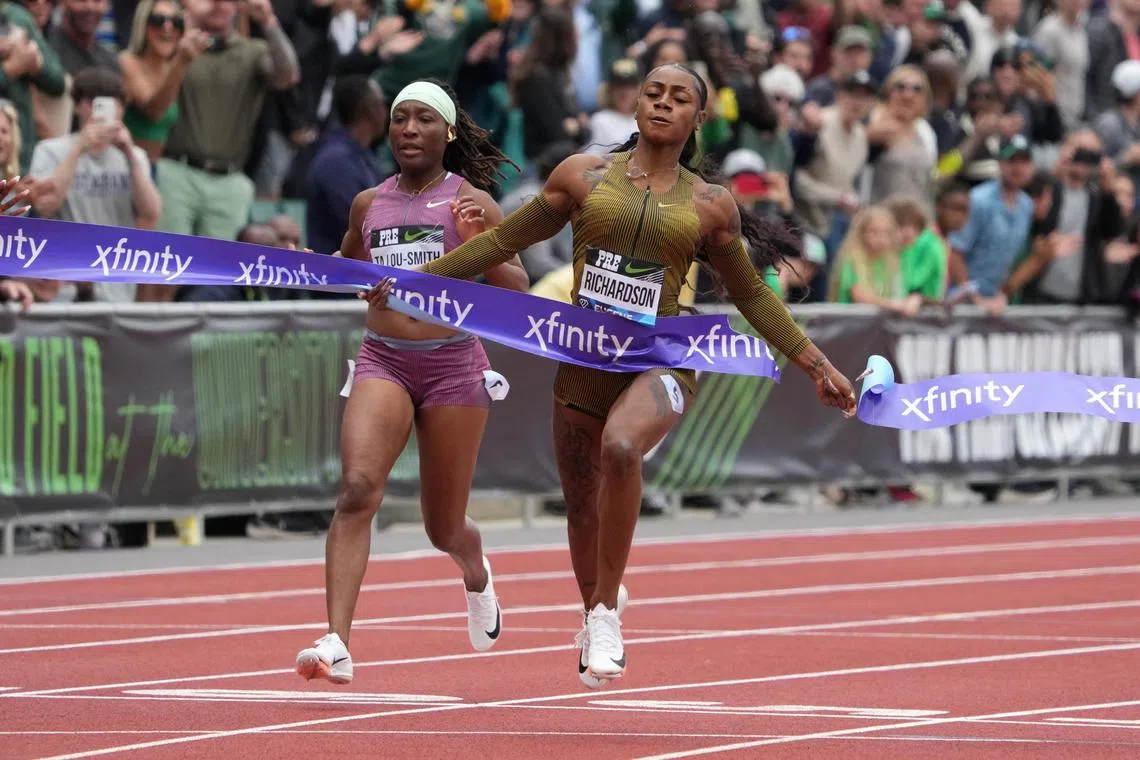 Sha'Carri Richardson winning the women's 100m in 10.83sec at the Eugene Diamond League on May 25, 2024.