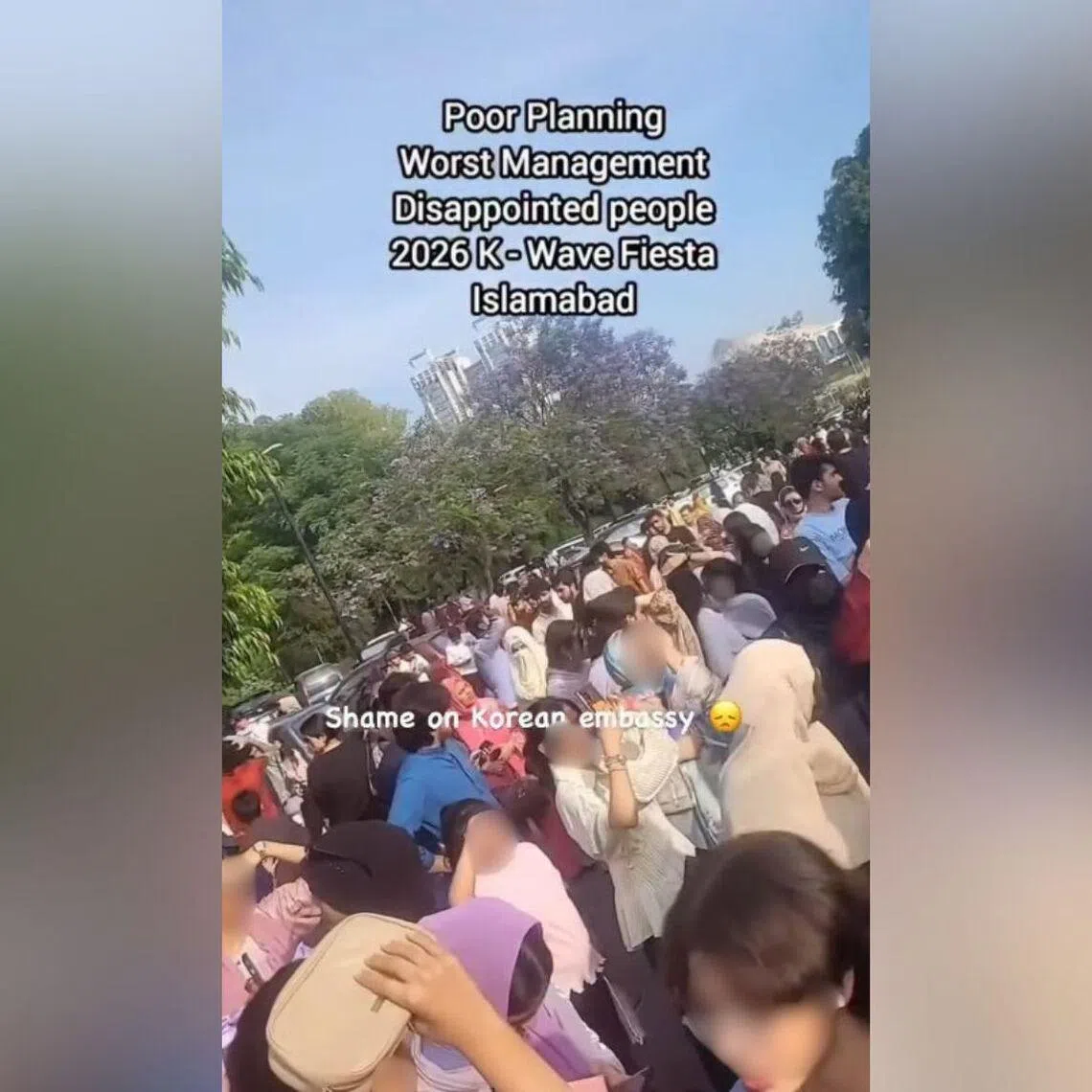 An official said the embassy had planned the event as open to the public, but more than 15,000 people turned up, exceeding the venue's capacity.