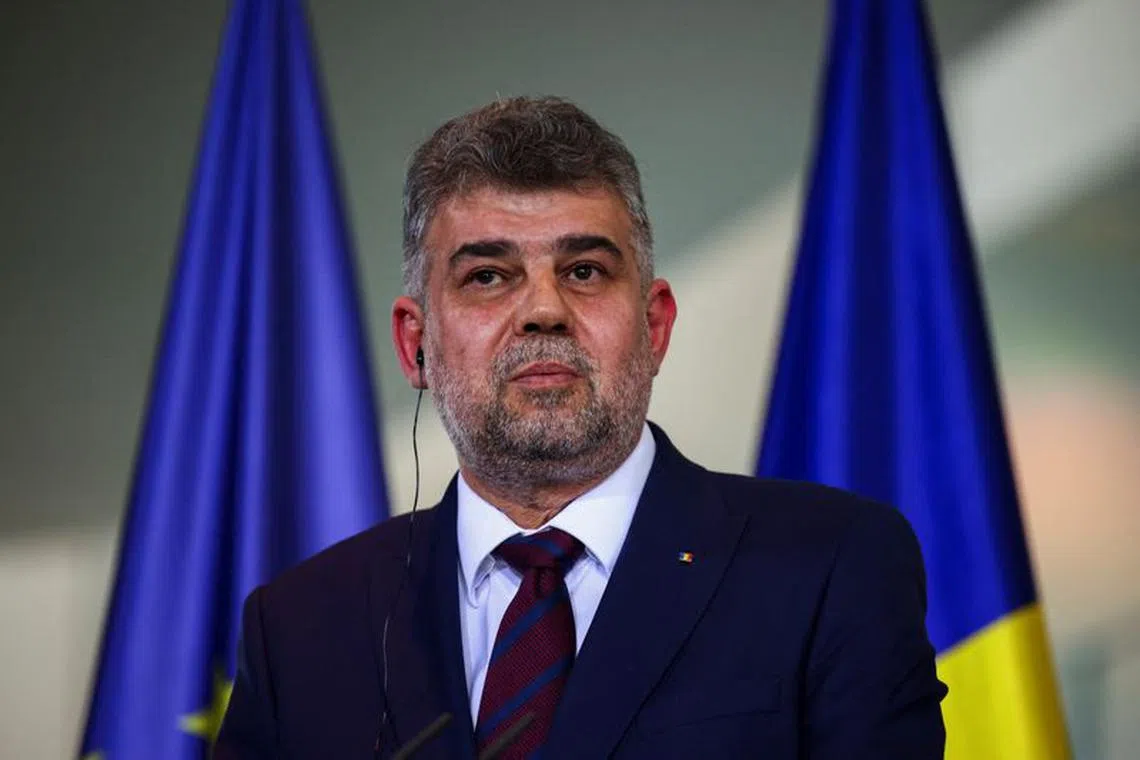 Romanian Prime Minister Marcel Ciolacu attends a press conference with German Chancellor Olaf Scholz, at the Chancellery in Berlin, Germany July 4, 2023. REUTERS/Lisi Niesner/File Photo