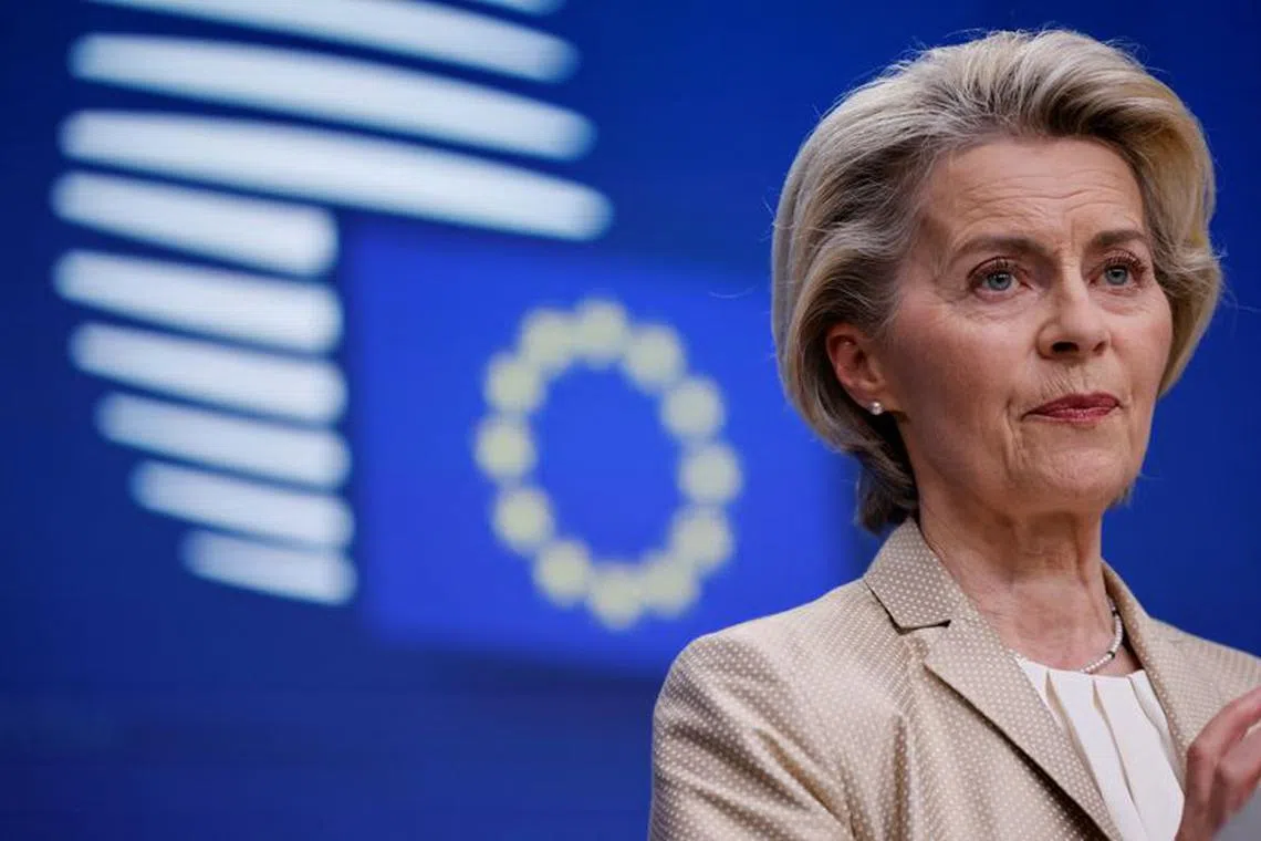 European Commission President Ursula von der Leyen attends a press conference on the day of a European Union leaders summit in Brussels, Belgium October 27, 2023. REUTERS/Johanna Geron