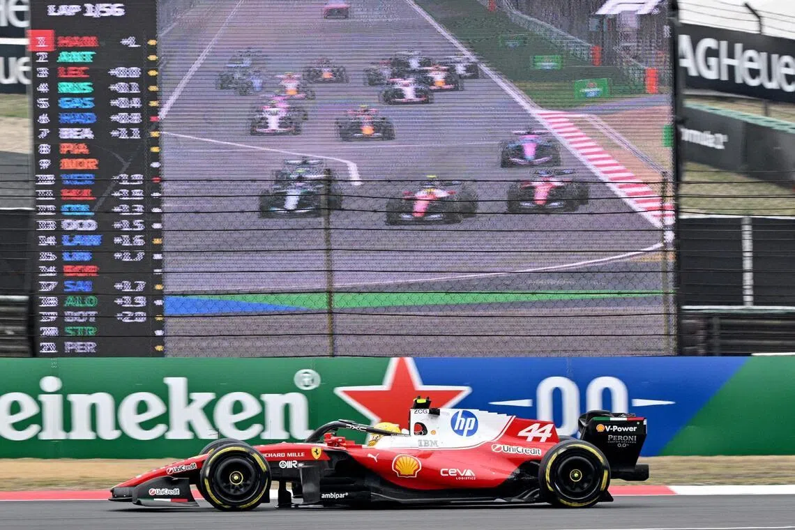 Ferrari's Lewis Hamilton drives during the Formula One Chinese Grand Prix at the Shanghai International Circuit.