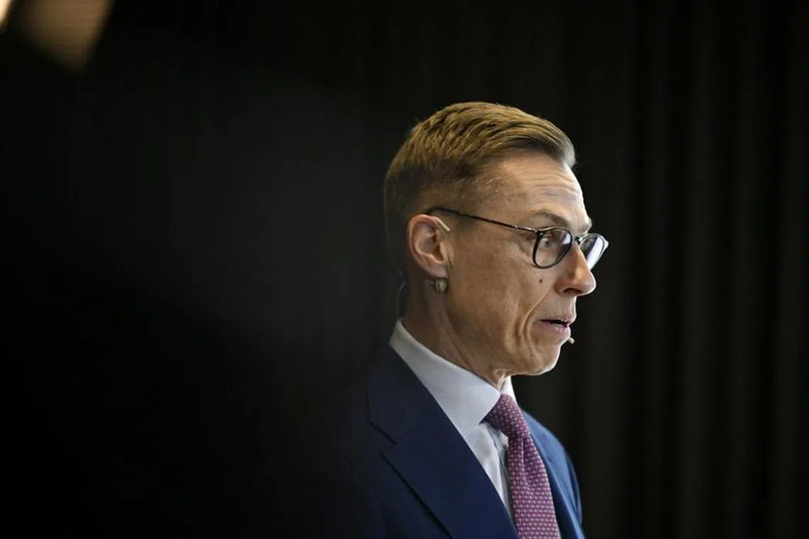 Finland's Alexander Stubb of the National Coalition Party (NCP), who declared himself the winner of Sunday's second round of the Finnish presidential election, attends a press conference in Helsinki, Finland on February 12, 2024. Antti Aimo-Koivisto/Lehtikuva/via REUTERS