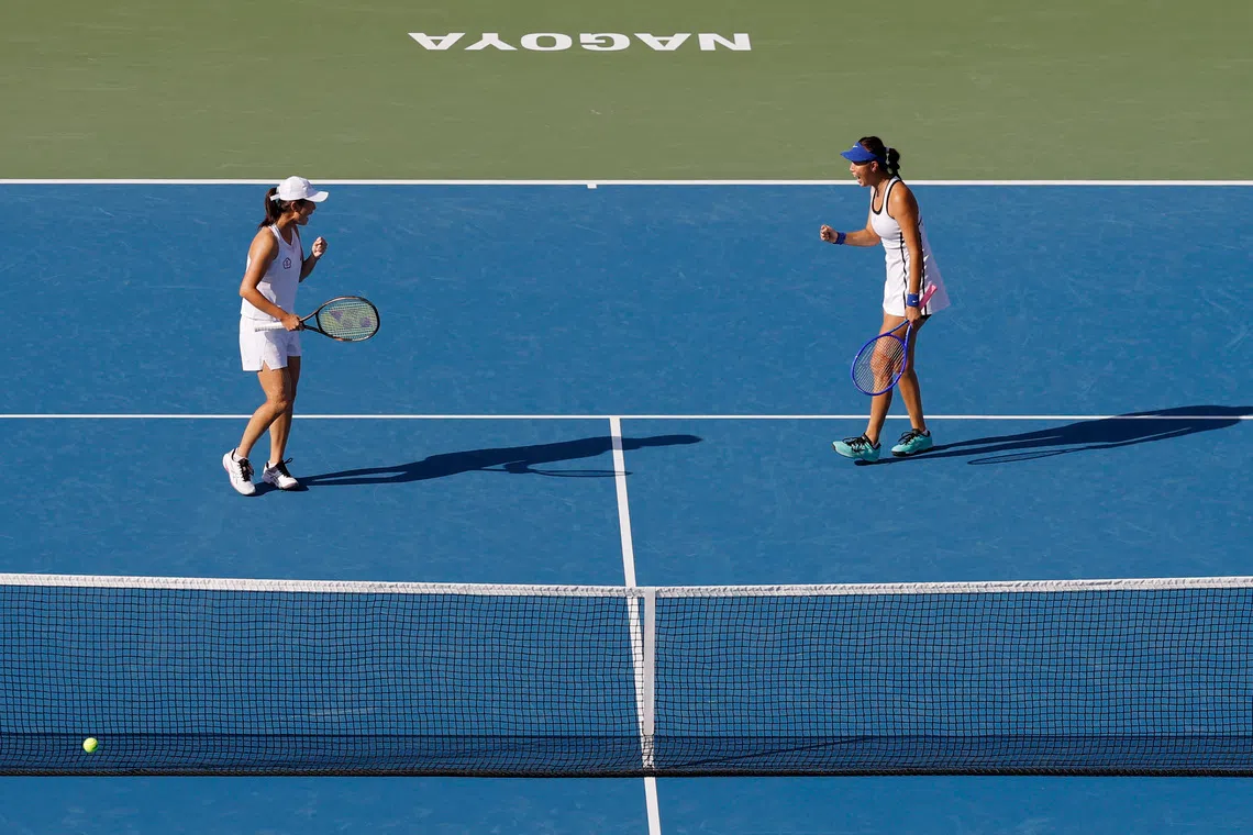 Taiwan’s Hao-ching Chan and Fang-hsien Wu reacting during their women’s doubles match final match against Taiwan’s Su-wei Hsieh and En-shuo Liang.