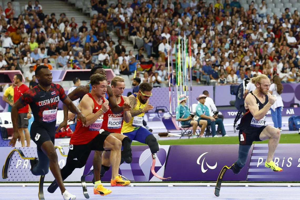 Jonnie Peacock of Britain during the T64 100m final at the 2024 Paris Paralympics.