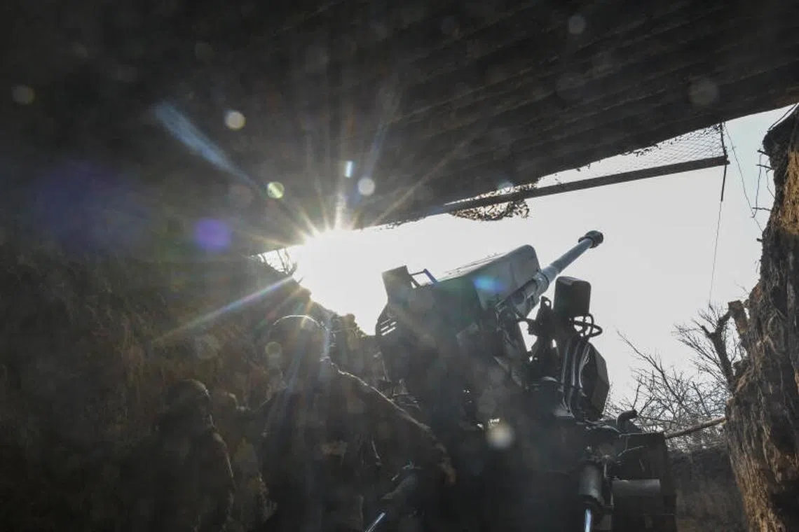 Servicemen from the artillery crew of the special forces police battalion of the 128th Separate Territorial Defence Brigade of the Armed Forces of Ukraine fire a 2S22 Bohdana self-propelled howitzer towards Russian troops at a frontline, amid Russia's attack on Ukraine, in Zaporizhzhia region, Ukraine March 5, 2025. REUTERS/Stringer