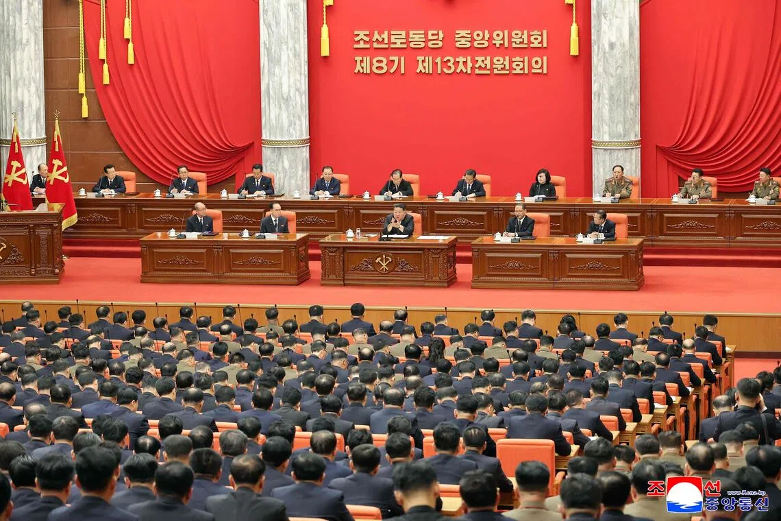 North Korean leader Kim Jong Un (centre) attending a meeting which will discuss key policy issues and plans for an upcoming Workers’ Party congress.