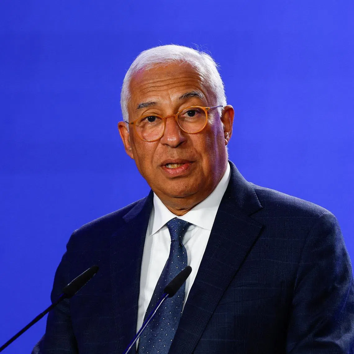 FILE PHOTO: European Council President Antonio Costa speaks during a press conference with Ukraine's President Volodymyr Zelenskiy (not pictured) and European Commission President Ursula von der Leyen (not pictured) on the fourth anniversary of Russia's full-scale invasion of Ukraine, in Kyiv, Ukraine, February 24, 2026. REUTERS/Valentyn Ogirenko/File Photo