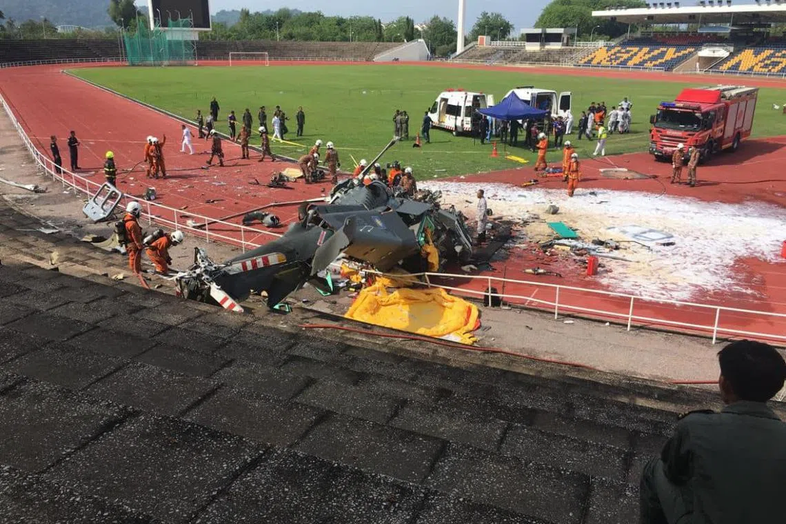 Ten people died after two helicopters collided mid-air at the Royal Malaysian Navy military base in Lumut, Perak, on April 23.