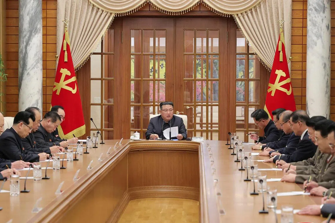 North Korean leader Kim Jong Un attending a politburo meeting on Nov 30.
